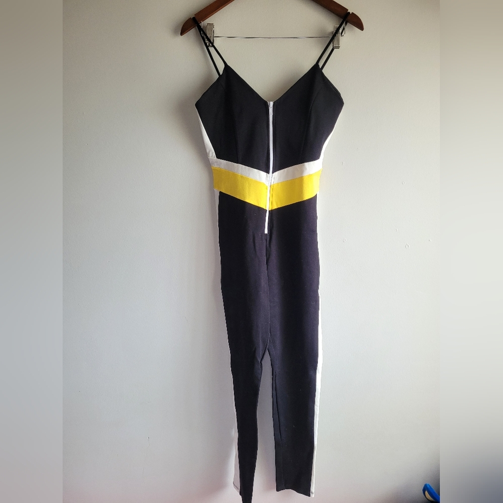 NWOT Fashion Nova Yellow Black Strappy Colourblock Jumpsuit